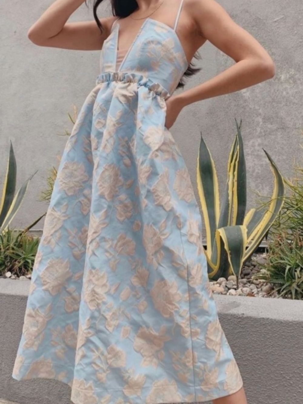 For Love & Lemons Reese Jacquard Floral Spaghetti-Strap Midi Dress